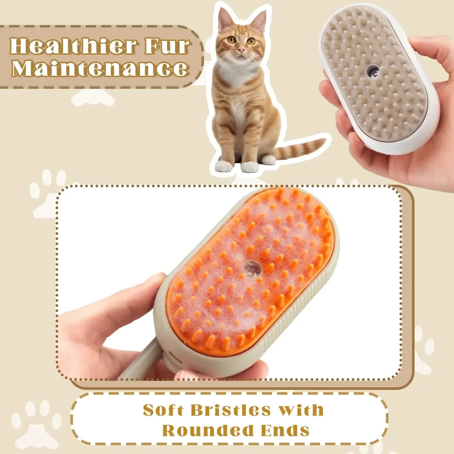 Cepillo De Masaje Con Pulverizador Para Perros Y Gatos, Cepillo De Vapor 3 En 1 Con Un Botón, Plegable, Giratorio, Flotante, Para Depilación